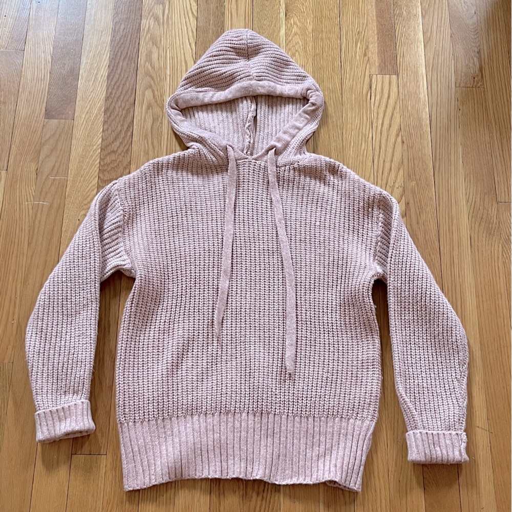 Nine West Women's XS Mauve Cable Knit Crewneck Hooded Sweater Like New